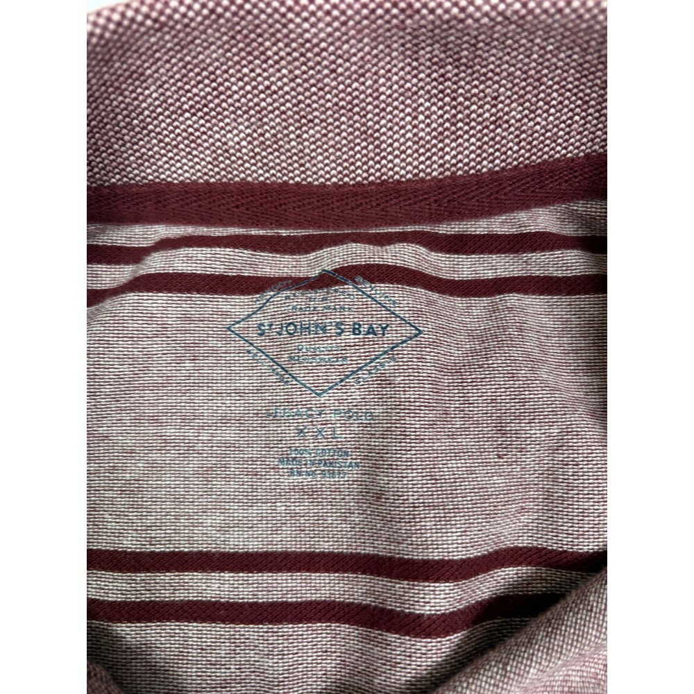 St Johns Bay Legacy Polo Mens XXL Burgundy Maroon Striped Short Sleeve Cotton - Picture 3 of 5